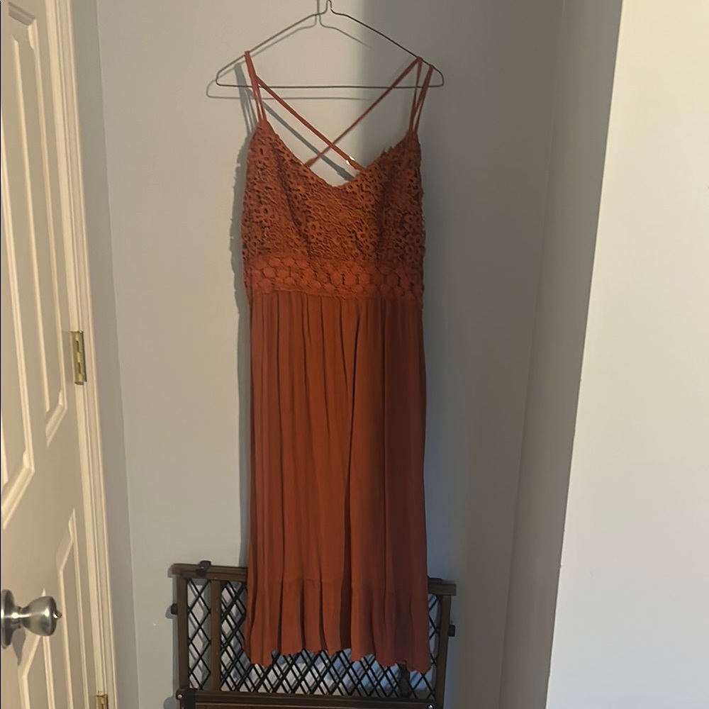 Maurices Orange Pleated Sundress Midi Wedding Guest